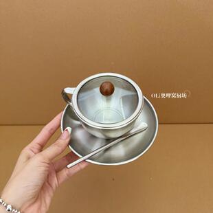 复古不锈钢咖啡杯碟欧式工业风金属杯套装下午茶杯美式拿铁杯冷萃