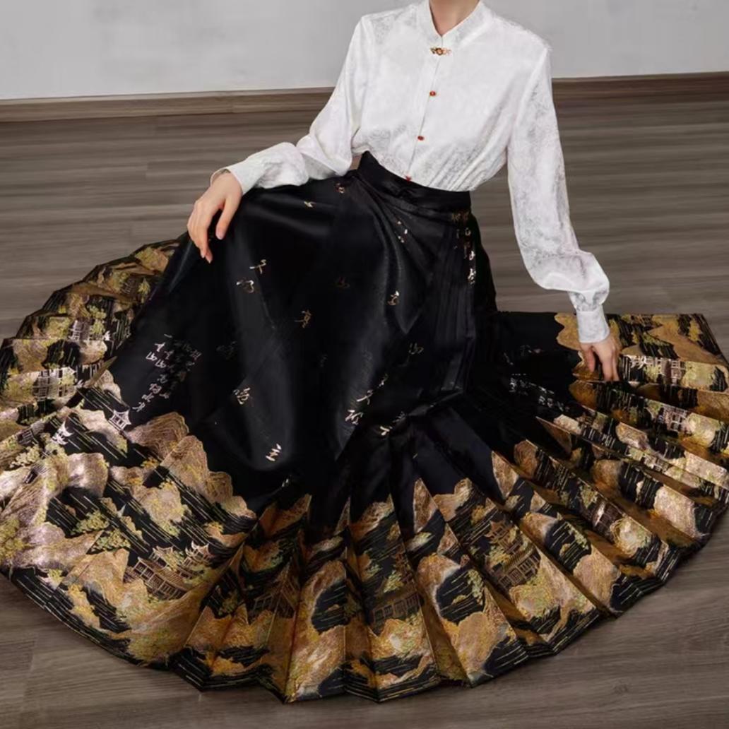 【描金山水】织金仿妆花马面裙