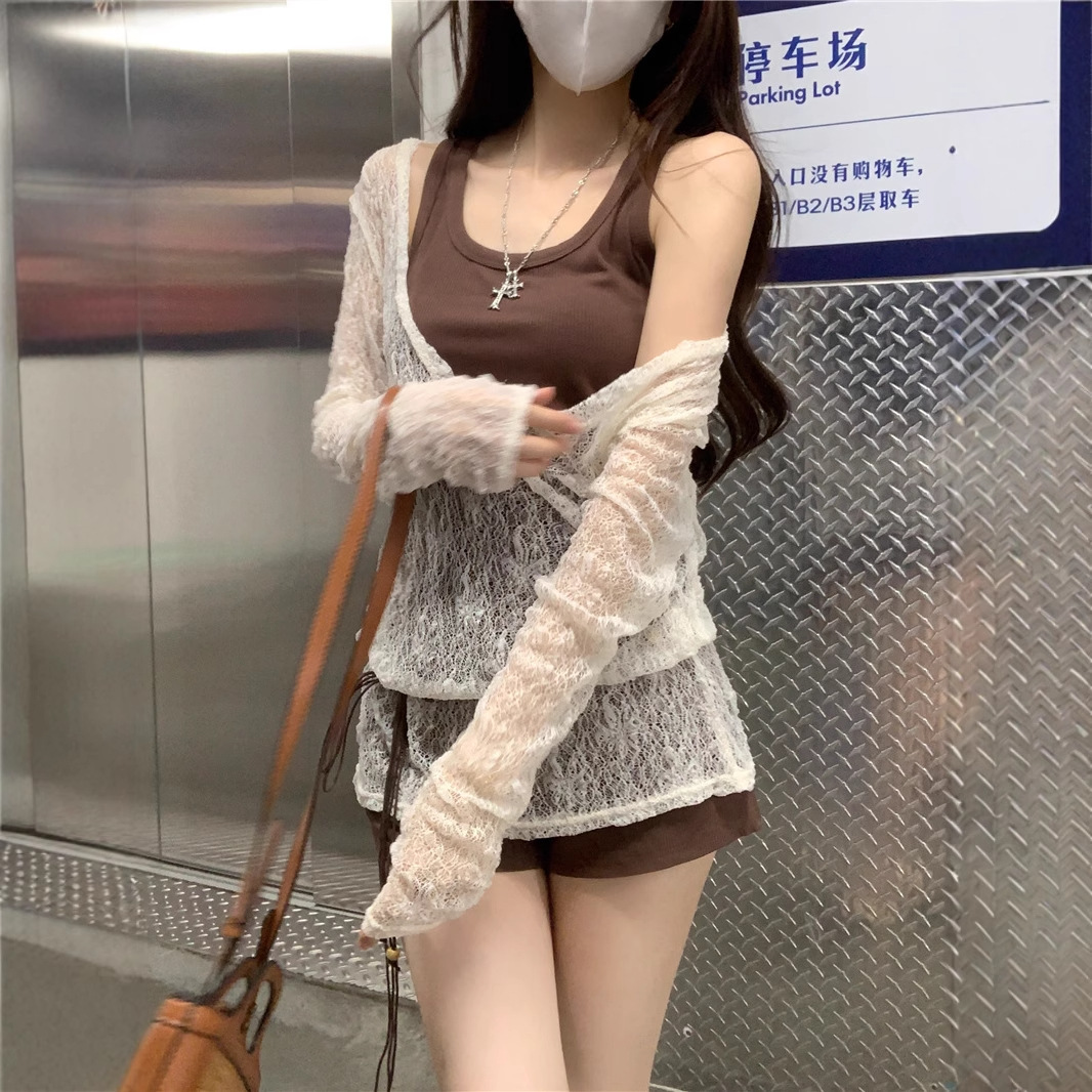 新款 实拍2025馆防晒罩衫女爆款夏季穿搭长袖t恤斜肩上衣时尚套装