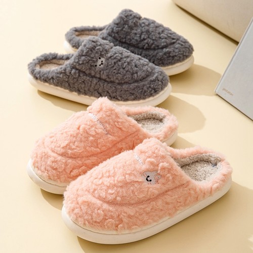 毛绒保暖包头棉鞋纯色