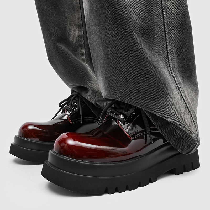 2025新款男士英伦风红色皮鞋
