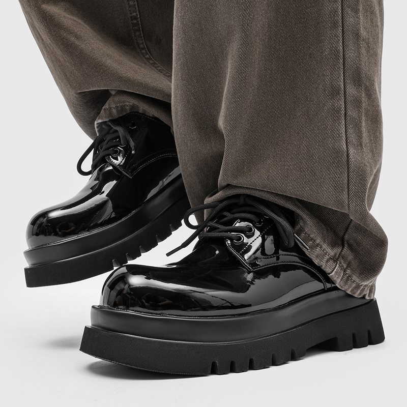 2025新款男士黑色漆皮德比鞋