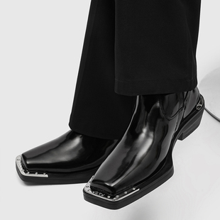 2025新款铁头靴高跟切尔西靴男款方头马丁靴拉链休闲男靴低帮皮鞋