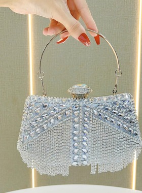 Missingyou新款欧美水钻晚宴包流苏带手环宴会包名媛晚装礼服手提