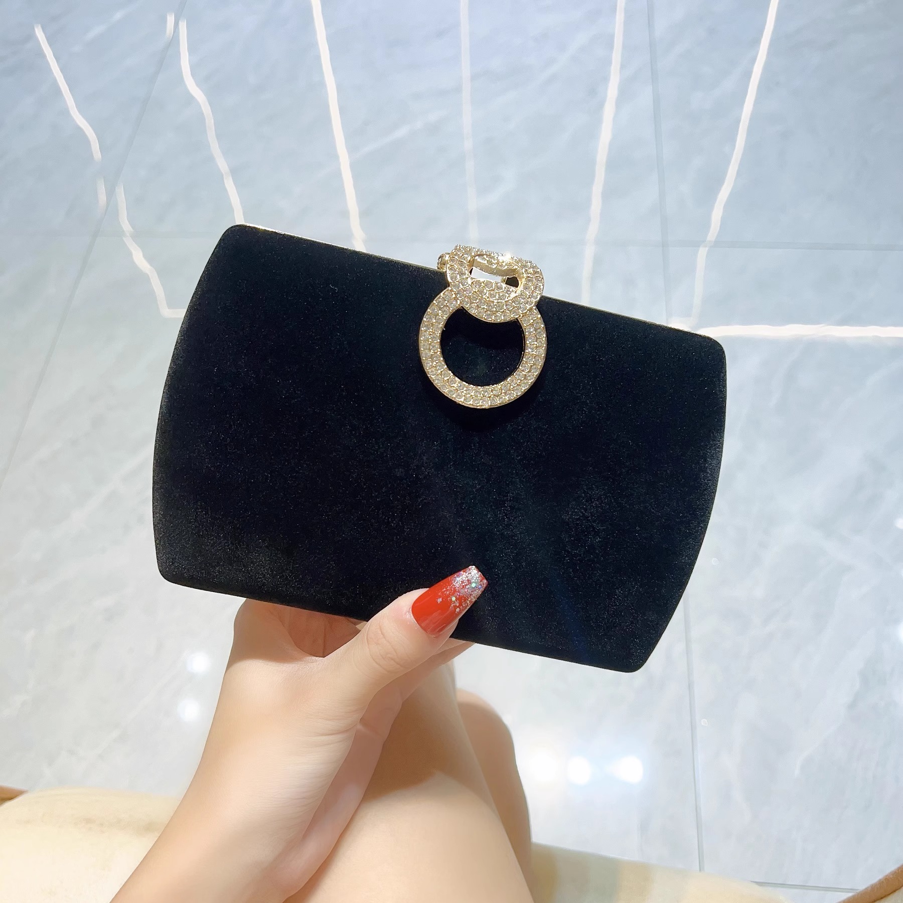 欧美时尚绒面名媛手提包