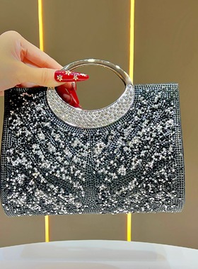 MissingYou时尚气质镶钻手提小包包名媛宴会包闪亮水钻手包单肩包