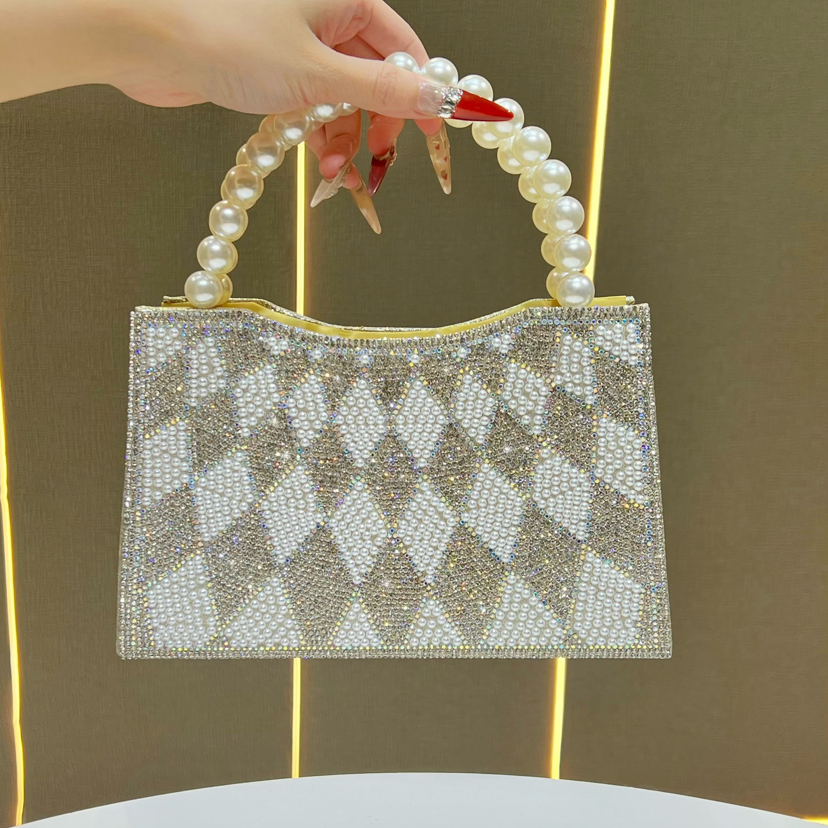 MissingYou镶钻珍珠手提包时尚优雅晚宴包链条斜挎包单肩手拎包包,箱包皮具/热销女包/男包,手拿包,淘宝优惠券,粉丝福利购,淘宝优惠卷