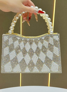 MissingYou镶钻珍珠手提包时尚优雅晚宴包链条斜挎包单肩手拎包包
