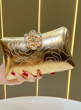 MissingYou镶钻花朵手拿包链条小方包晚宴礼服包包时尚气质斜挎包