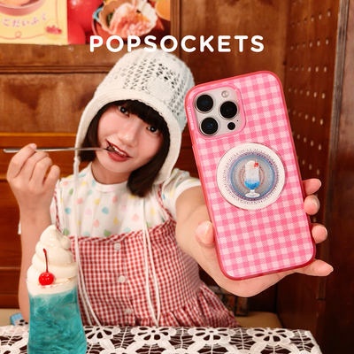 【喫茶屋】PopSockets泡泡骚新款磁吸气囊支架防摔手机壳适用苹果iPhone 棋盘 波点 日系昭和风 苏打 布丁