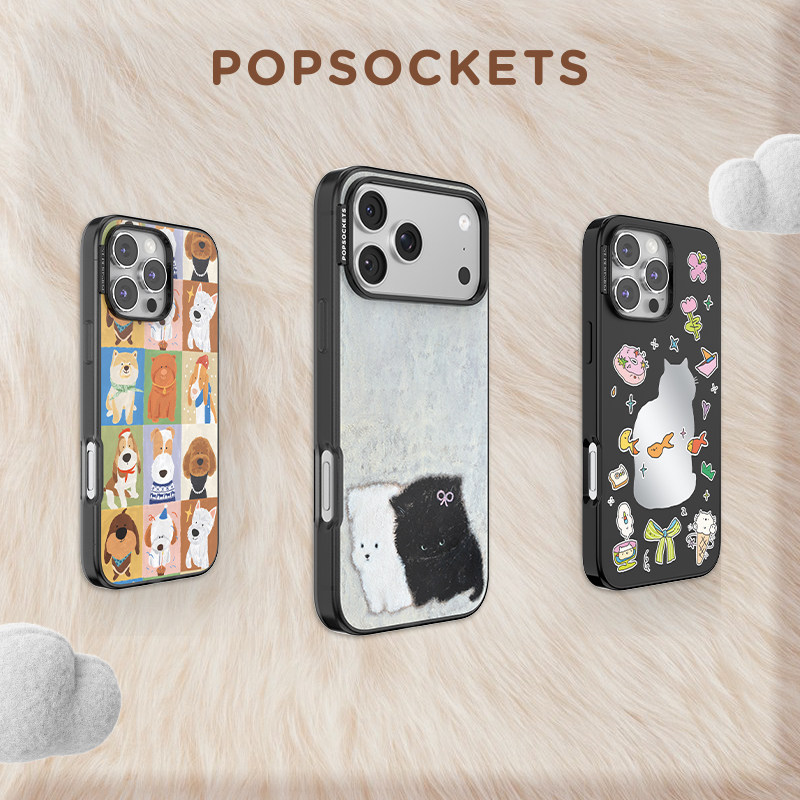 【毛绒故事·手机壳】PopSockets泡泡骚磁吸防摔手机壳苹果iPhone18/17ProMax/Pro 镜面 小狗小猫 草莓兔子图片