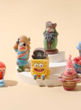 新款植绒海绵宝宝系列diy树脂饰品盲盒摆件挂件桌面摆件潮玩装饰
