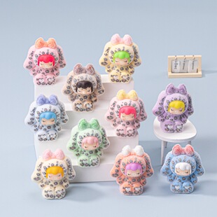 植绒豹纹南希 diy手工直播间对碰盲盒配件微景观树脂萌粒潮玩摆件