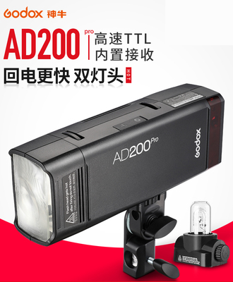 神牛AD200pro外拍闪光灯锂电池TTL摄影灯便携单反相机口袋双灯头