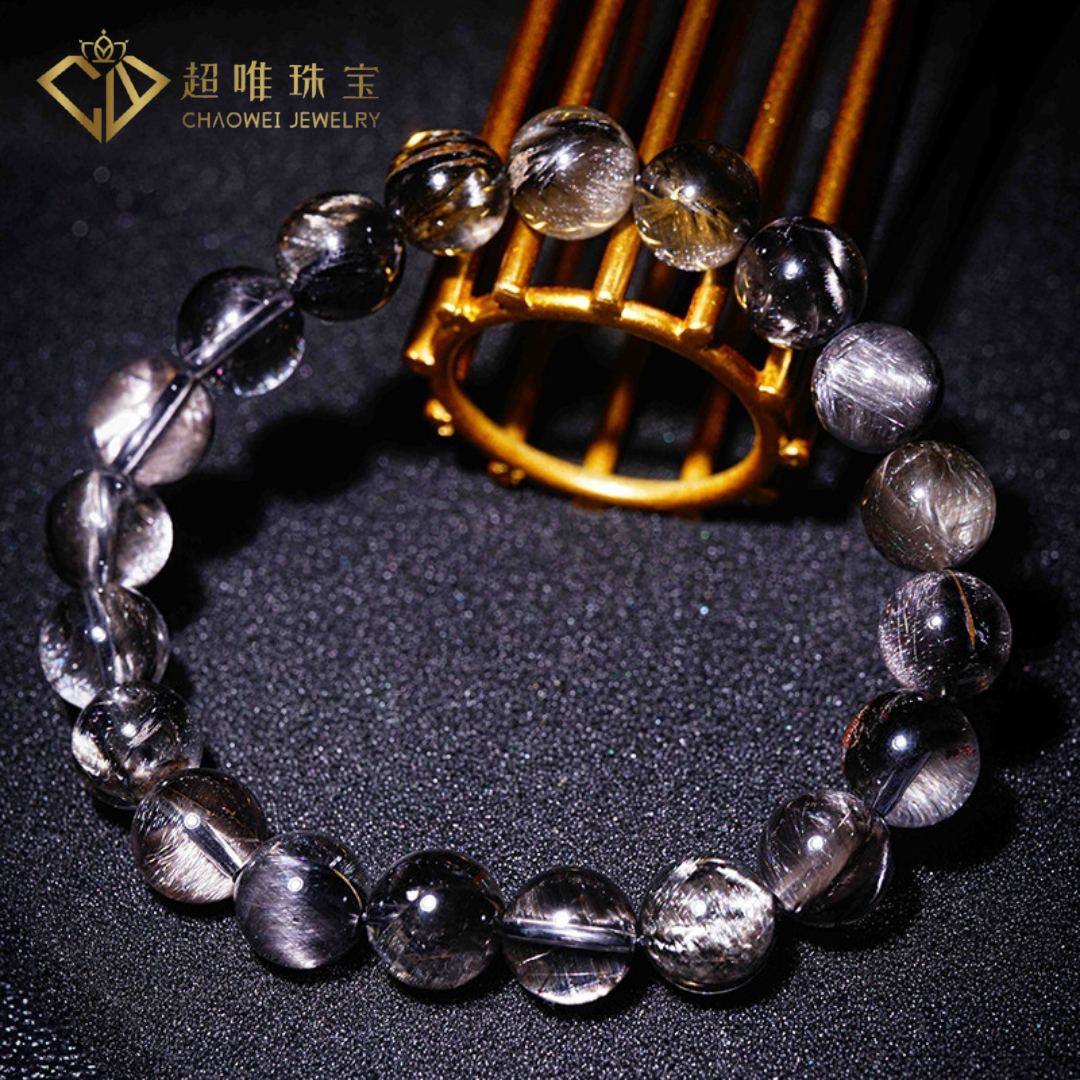 超唯珠宝珍藏级满矿黑发晶猫眼黑银钛手串天然黑银钛晶水晶手链