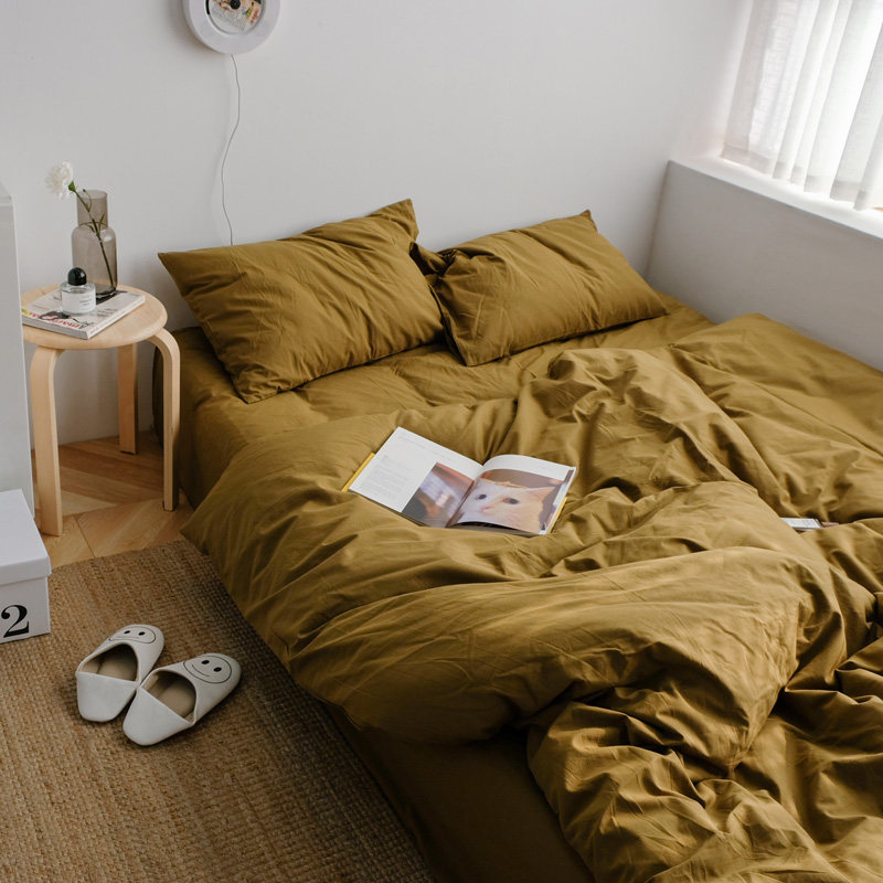 北欧风纯棉四件套1.8m纯色全棉床单网红款男生被套灰色复古床笠款