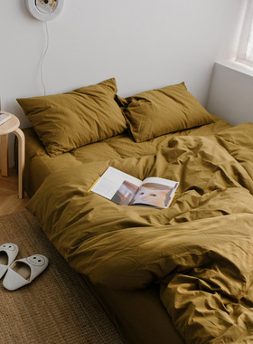 北欧风纯棉四件套1.8m纯色全棉床单网红款男生被套灰色复古床笠款