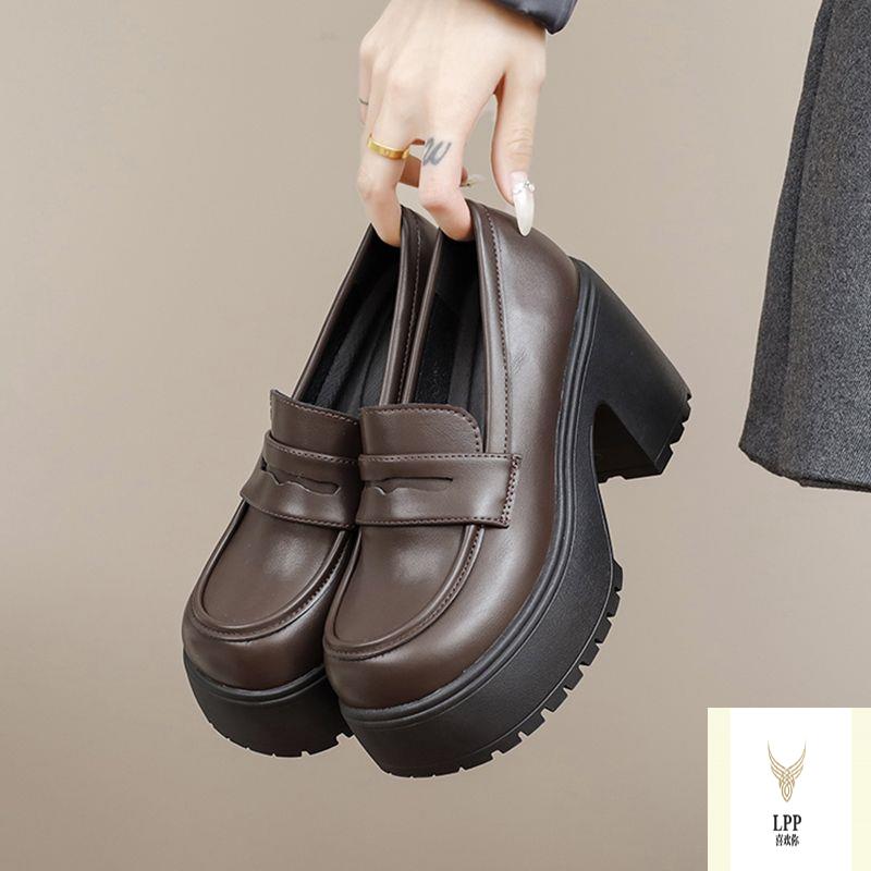 清仓英伦风小皮鞋女春秋2025辣妹厚底jk制服单鞋百搭粗高跟乐福鞋