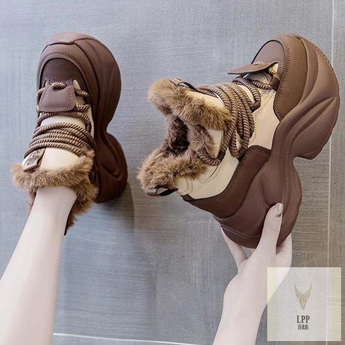 清仓大棉雪地靴增高棉鞋女款2024冬季底小白加绒加厚鞋子运动老爹