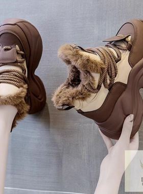 清仓大棉雪地靴增高棉鞋女款2024冬季底小白加绒加厚鞋子运动老爹