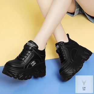 运动全黑色老爹鞋 新款 子7cm小个子2023春秋季 清仓厚底内增高女鞋