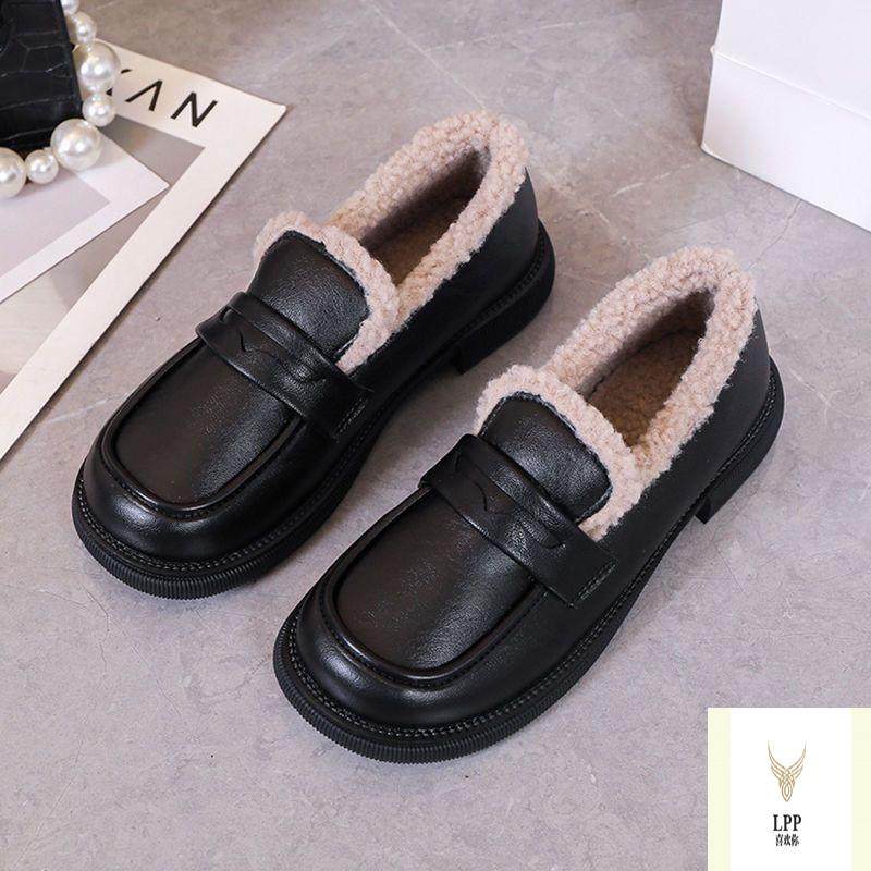 清仓羊羔毛软皮软底乐福鞋女2025豆豆鞋冬季加绒英伦复古小皮鞋,女鞋,乐福鞋（豆豆鞋）,淘宝优惠券,粉丝福利购,淘宝优惠卷