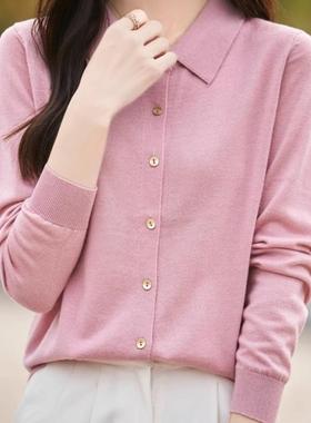 polo领女长袖针织开衫翻领衬衣时尚保暖打底上衣2025新款精仿毛衫