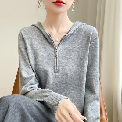 休闲半拉链连帽针织衫卫衣女