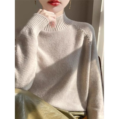 冬季加厚半高领毛衣女宽松可外穿配大衣内搭打底衫针织衫气质上衣
