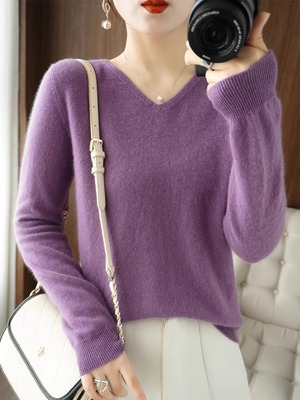 羊毛套头V领内搭螺纹打底衫
