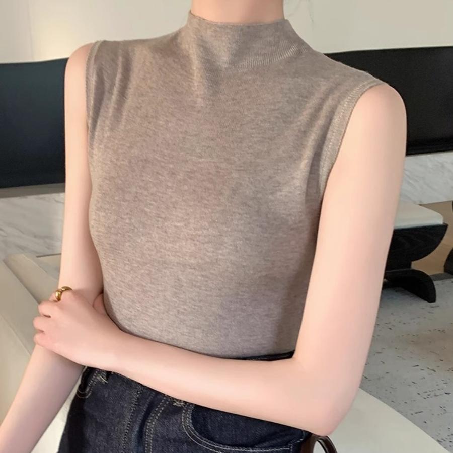 半高领针织背心女2025早春新品马甲皮衣内搭上衣坎肩羊毛打底衫