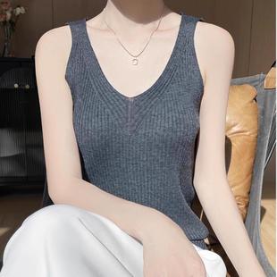 高级感精纺细纱针织吊带背心女V领2025新款无袖打底衫西装内搭衫