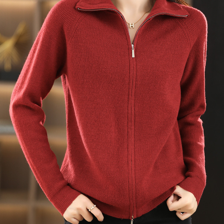 半高领长袖拉链毛衣外套