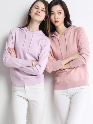 连帽羊毛针织衫单排扣v领