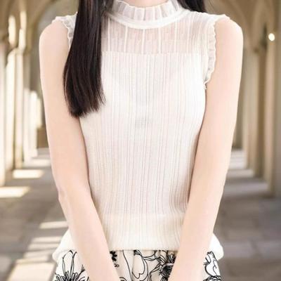 法式时尚花边领背心女网纱半高领打底衫假领蕾丝春季内搭无袖上衣
