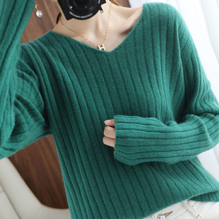 2026年V领针织衫女薄款早春季内搭毛衣长袖t恤羊毛打底衫宽松上衣