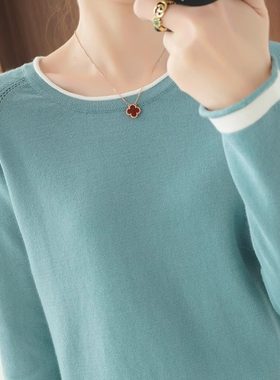短款纯棉线针织衫套头圆领