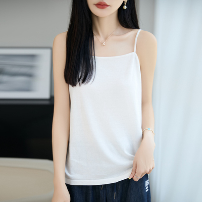 白色天蚕丝薄款修身吊带背心女
