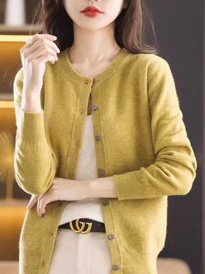 羊毛单排扣圆领外搭螺纹开衫