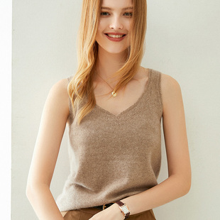 羊绒吊带背心女山羊绒V领内搭一线成衣高级宽肩提花无袖 打底衫