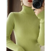 显瘦针织羊毛打底衫 秋冬新款 加厚抽条修身 女高领毛衣女短款 羊绒衫