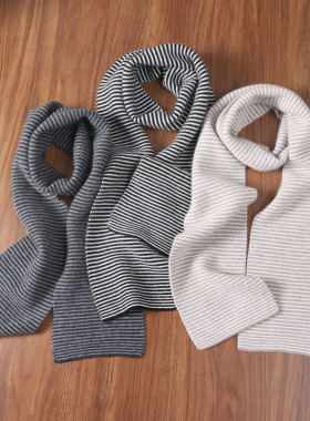 100%wool黑白条纹针织围巾