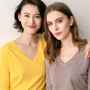 春秋毛衣女韩版套头短袖针织羊绒衫V领反季薄款慵懒宽松外穿