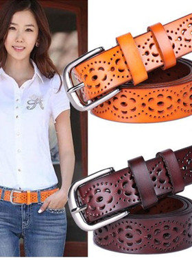Women Fashion Wide Genuine Leather Belt Luxury Jeans Belts