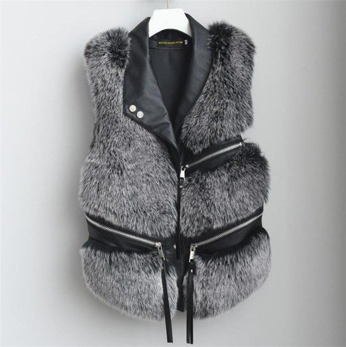 欧美短款仿狐狸毛皮草背心马甲女 жилет fox fur vest women