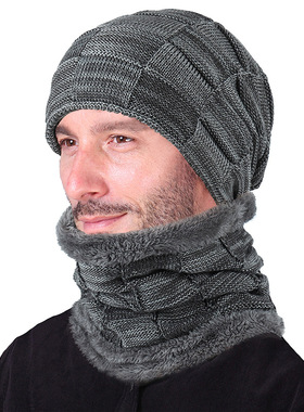men women winter thick warm caps hats + scarf neck warmer