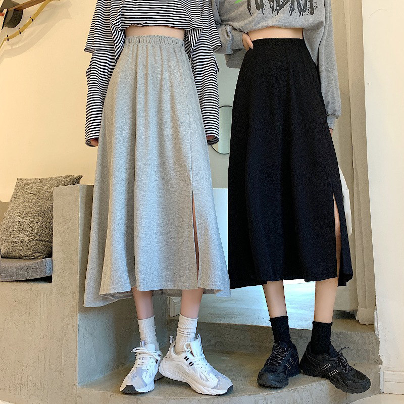法式小众纯色半身裙女夏季新款开叉设计感百搭复古显瘦气质大摆裙|ruв категории Женская одежда, юбка - от Buy2taobao.com для оказания профессиональной услуги покупки агента Taobao