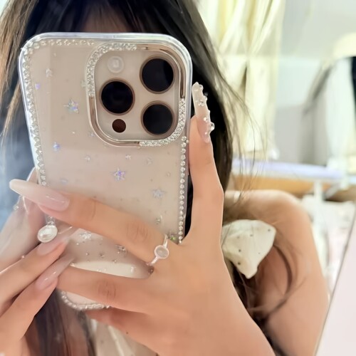镭射星星闪钻壳适用iPhone15promax手机壳苹果14pro新款16promax高级感13轻奢12保护套11硅胶防摔15plus女款