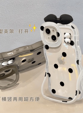 波点蝴蝶结适用苹果15promax手机壳iphone14pro新款16promax简约13板凳双支架12保护套防摔11硅胶xrxsmax闺蜜