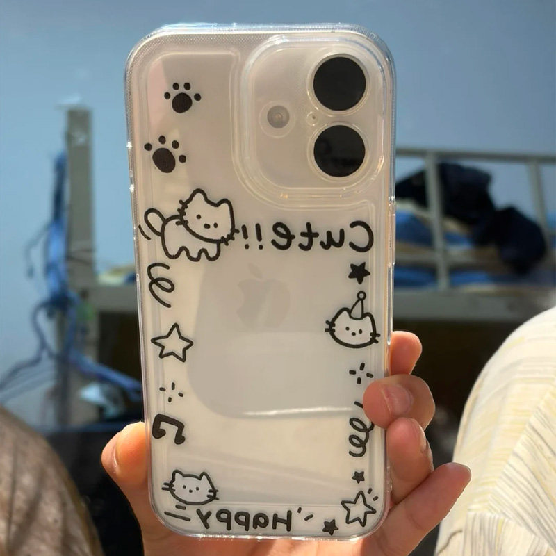 简约小猫框框适用苹果17pro手机壳iPhone15promax新款16pro华为p70荣耀300防摔13小米17pro透明vivoppo全包壳